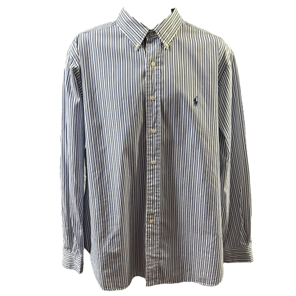 Ralph Lauren Shirt Mens 17 1/2 XL Button Down Striped Classic Fit Preppy Cotton